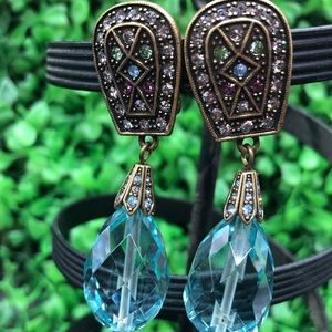 Heidi Daus vintage Swarovski crystals drop earrings EUC